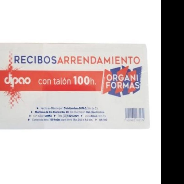 BLOCK RECIBO DE ARRENDAMIENTO RA-100 100H DIPAO E5C100